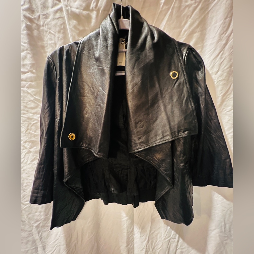 Sexy cropped flowy leather jacket